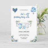 CUTEST BLUE BIRTHDAY PARTY Invitation Einladung (Stehend Vorderseite)
