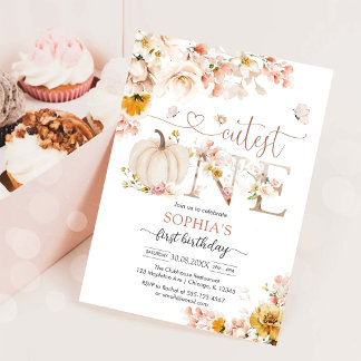 Cutest One Floral Pumpkin Birthday Invitation Einladung