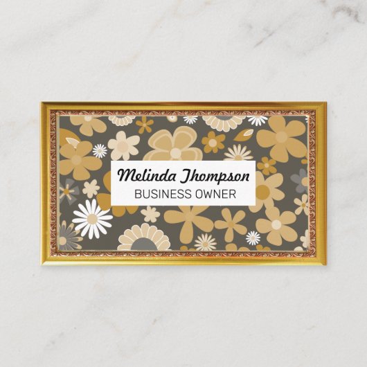 Cutesy-Blume-Muster | Goldantikrahmen Visitenkarte (Vorderseite)