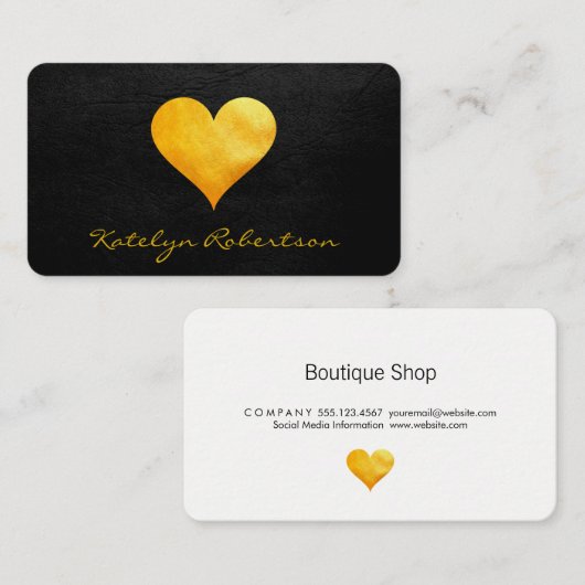 Cutesy Gold Heart Chic Black Texture Visitenkarte (Vorne/Hinten)