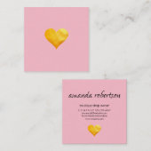 Cutesy Gold Heart (pink) Quadratische Visitenkarte (Vorne/Hinten)