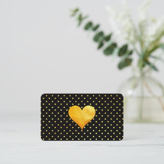Cutesy Gold Heart Polka Dot Pattern Visitenkarte (Stehend Vorderseite)