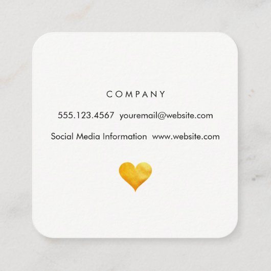 Cutesy Gold Heart Quadratische Visitenkarte (Rückseite)