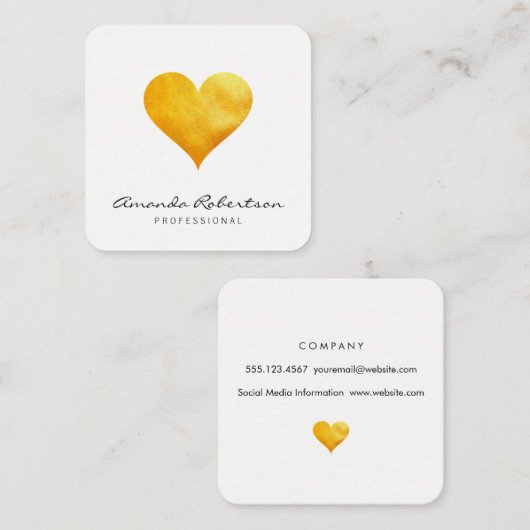 Cutesy Gold Heart Quadratische Visitenkarte (Vorne/Hinten)