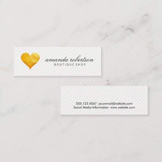 Cutesy Gold Heart Strip Muster Mini Visitenkarte (Vorne/Hinten)