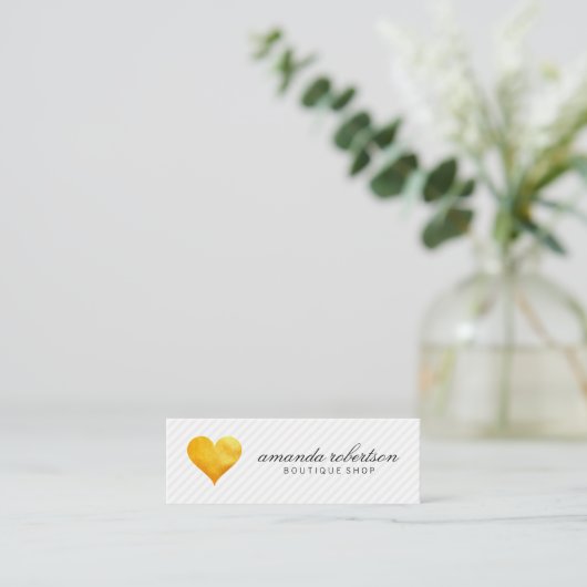 Cutesy Gold Heart Strip Muster Mini Visitenkarte (Stehend Vorderseite)