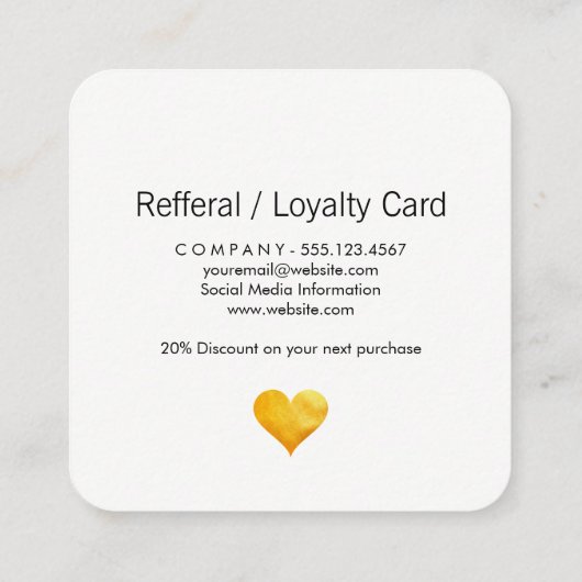 Cutesy Gold Heart Vielen Dank Treuekarte (Rückseite)