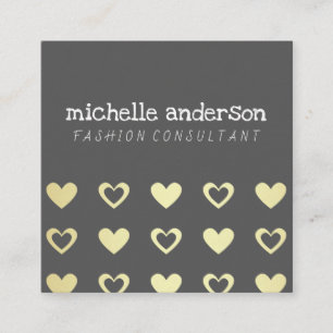 Cutesy Gold Hearts Muster Quadratische Visitenkarte