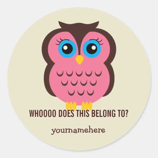 Cutesy Owl DAS GEHÖRT ZU Stickern Runder Aufkleber (Vorderseite)