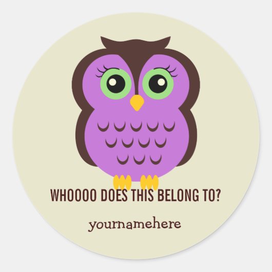 Cutesy Owl DAS GEHÖRT ZU Stickern Runder Aufkleber (Vorderseite)