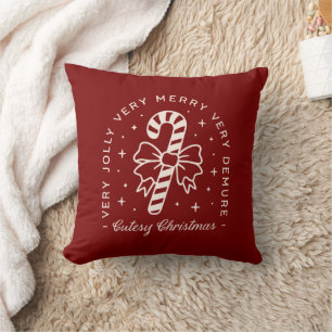 Cutesy Weihnachtscreme Zuckerrohrbogen rot Kissen