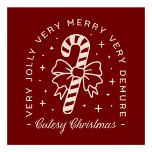 Cutesy Weihnachtscreme Zuckerrohrbogen rot Poster