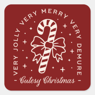 Cutesy Weihnachtscreme Zuckerrohrbogen rot Quadratischer Aufkleber