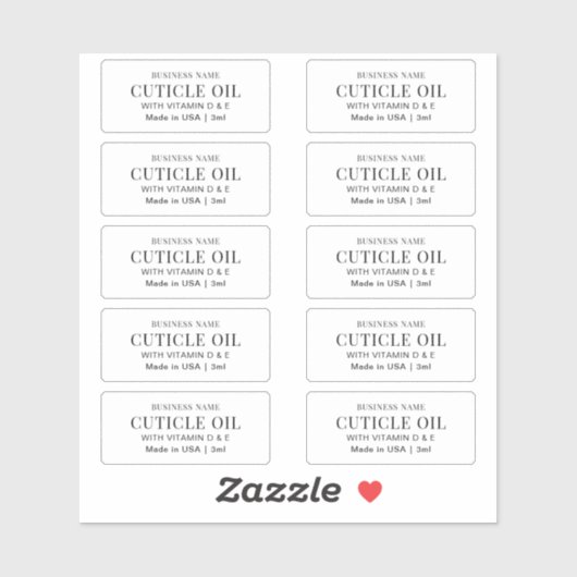 Cuticle Oil 3ml MINI Dropper Flasche Aufkleber (Blatt)