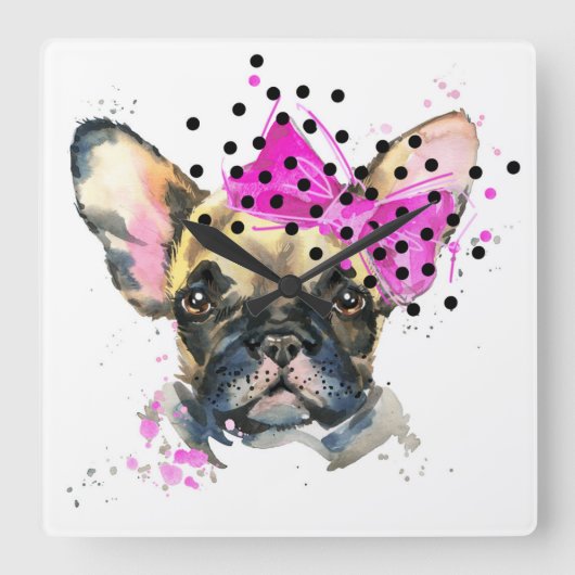 Cutie French Bull Dog Quadratische Wanduhr (Vorderseite)