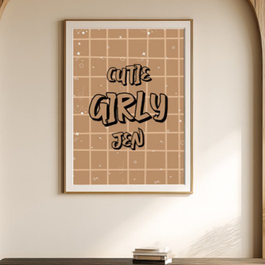 Cutie Girly Brown Gingham Wall Art Poster