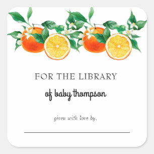 Cutie Orange Citrus Buchlabel Quadratischer Aufkleber