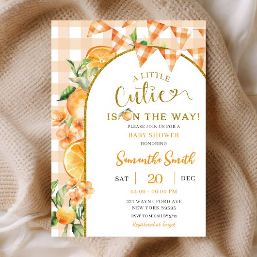 Cutie Orange Gingham baby shower invitation Einladung