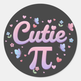 Cutie Pi Symbol Math Pun Pink Butterfly Hearts Runder Aufkleber