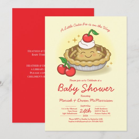 Cutie Pie Baby Shower Kirsche Einladung (Vorne/Hinten)