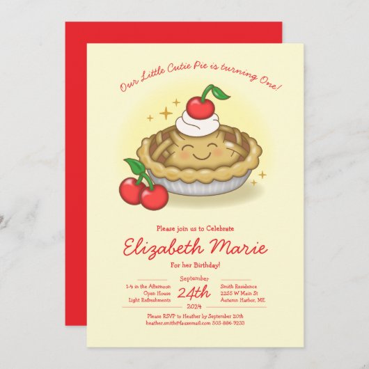 Cutie Pie Birthday Party Kids Cherry Einladung (Vorne/Hinten)