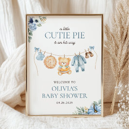 Cutie Pie Blue Fall Boy Baby Shower Welcome Poster