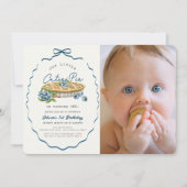 Cutie Pie Blueberry Blue Bow Photo 1st Birthday Einladung (Vorderseite)
