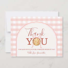 Cutie Pie Pastel Pink Bow Gingham Fall Baby Shower Dankeskarte