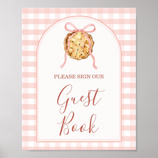 Cutie Pie Pastel Pink Bow Gingham Fall Guest Book Poster (Vorne)