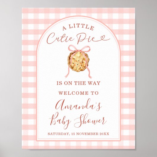 Cutie Pie Pastel Pink Gingham Baby Shower Welcome Poster (Vorne)