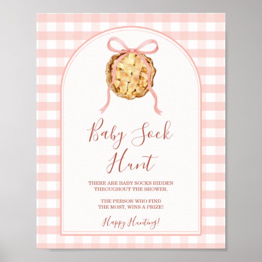 Cutie Pie Pastel Pink Gingham Fall Baby Sock Hunt Poster (Vorne)