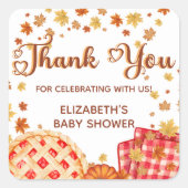 Cutie Pie Pumpkin Fall Baby Shower Thank You Quadratischer Aufkleber (Vorderseite)