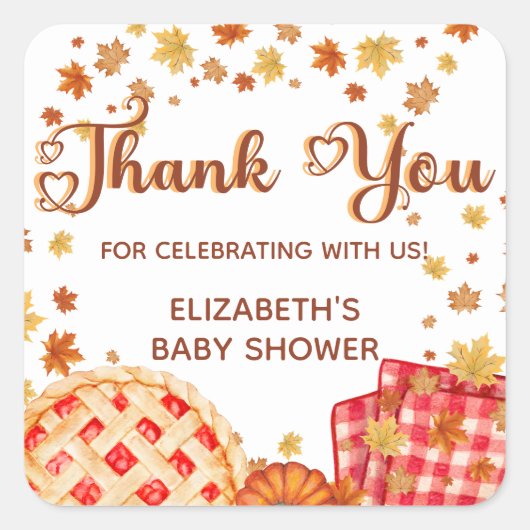 Cutie Pie Pumpkin Fall Baby Shower Thank You Quadratischer Aufkleber (Vorderseite)