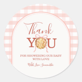 CutiePie Pastel Pink Gingham Baby Shower Thank You Runder Aufkleber