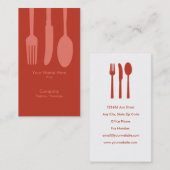 Cutlery Cafe Business Card (Dk Retro Red) Visitenkarte (Vorne/Hinten)