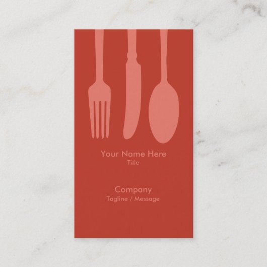 Cutlery Cafe Business Card (Dk Retro Red) Visitenkarte (Vorderseite)