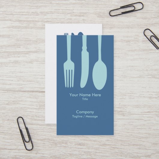 Cutlery Cafe Business Card (Dunkelblau) Visitenkarte (Vorderseite/Rückseite Beispiel)