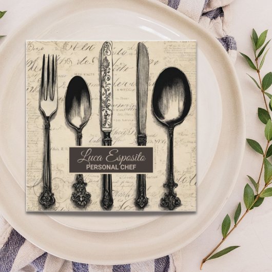 Cutlery Catering Restaurant Caterer Persönlicher K Quadratische Visitenkarte