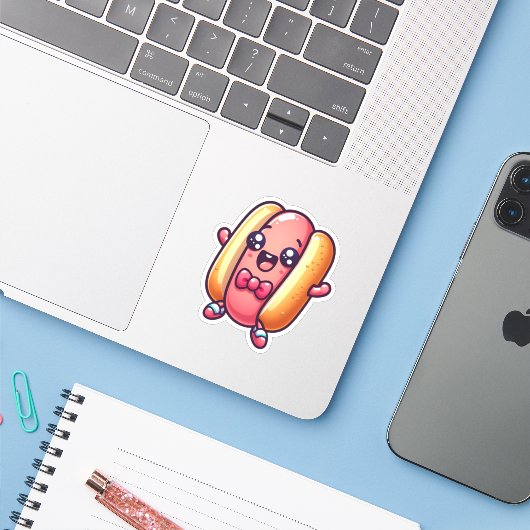 Cutness Overload Kawaii Hotdog Aufkleber (Laptop mit iPhone)