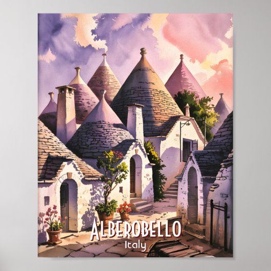 Cutom Alberobello Trulli Houses Italy Watercolor Poster (Vorne)