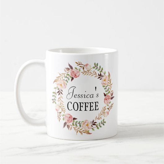 Cutom Name Tasse, Personalisiert Name Tasse, Flora Kaffeetasse (Links)