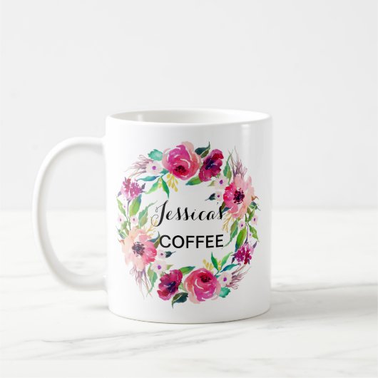 Cutom Name Tasse, Personalisiert Name Tasse, Flora Kaffeetasse (Links)