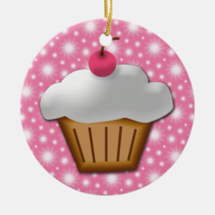 Cutout Cupcake mit rosa Kirsche oben Keramik Ornament