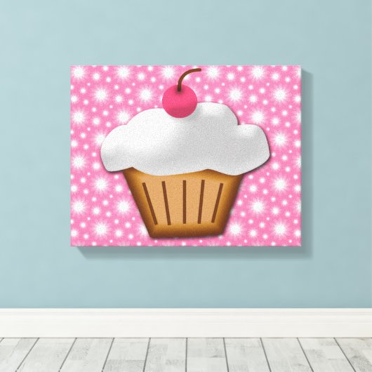 Cutout Cupcake mit rosa Kirsche oben Leinwanddruck (Insitu (Holzboden))
