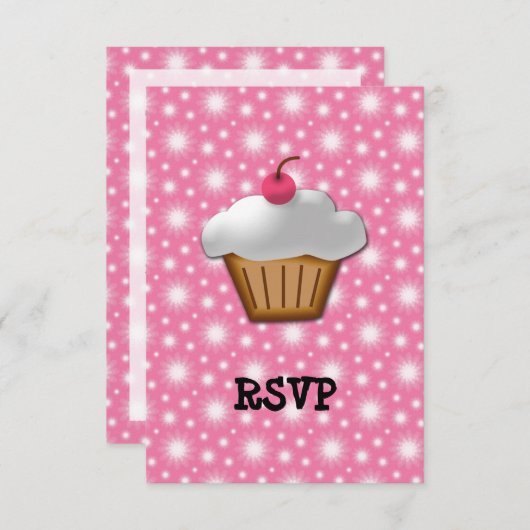 Cutout Cupcake mit rosa Kirsche oben RSVP Karte (Vorne/Hinten)