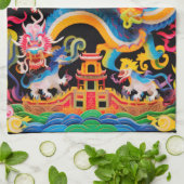 Cutout-Effekt des chinesischen Drachen-Layered Geschirrtuch (Gefaltet)