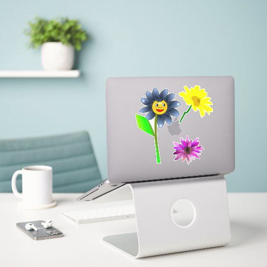 Cutout Happy Blume Vinyl Aufkleber Blatt (Laptop auf Schreibtisch)