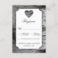Cutout Heart Birch Tree Bark Wedding RSVP Cards