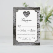 Cutout Heart Birch Tree Bark Wedding RSVP Cards Karte (Stehend Vorderseite)