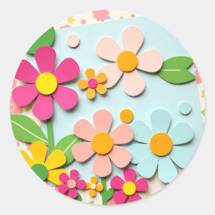 Cutouts für lebendige Blume im Stil der 1960er Jah Runder Aufkleber